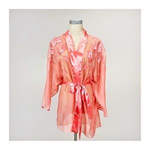 Victoria’s Secret Coral Orange Robe Sheer Satin Embroidered Floral Size …